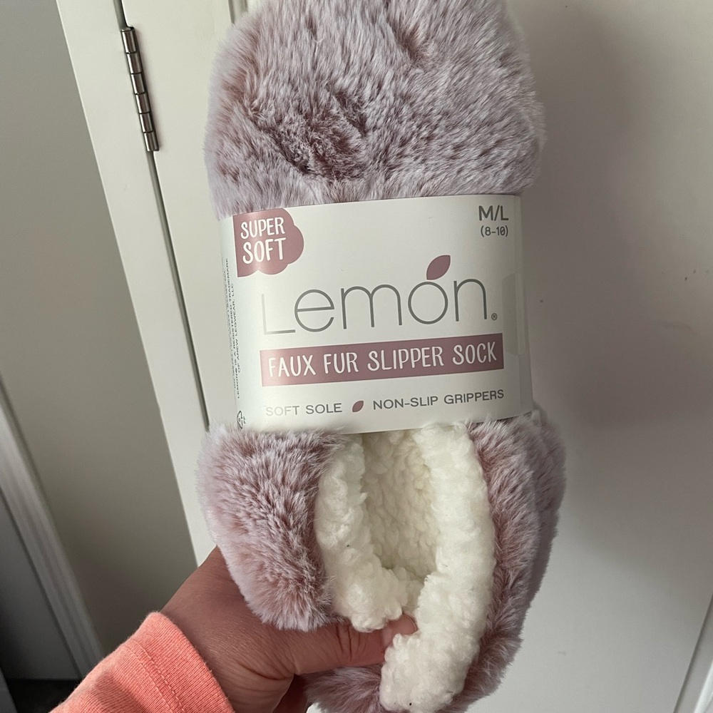Lemon Faux Fur Slipper Socks